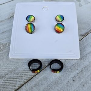 3 Pairs of Stud Earrings, Rainbow Earrings, LGBT Earrings
